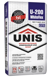 Изображение Юнис U-200 WHITEFLEX плиточный клей высокопластичный, 25 кг